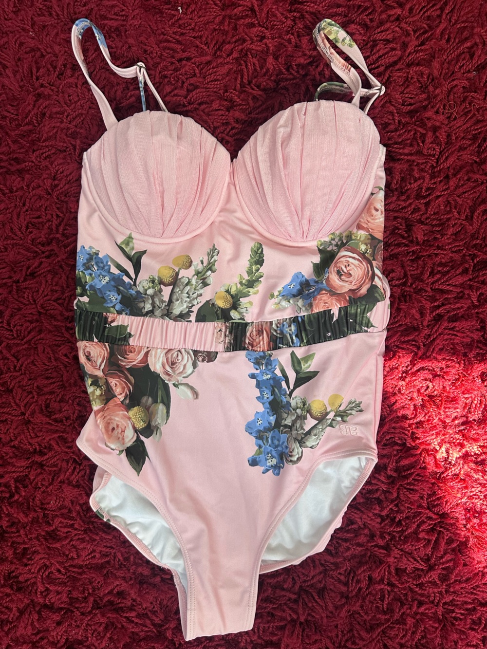 Women's Pink Floral Sweetheart Neckline Top
